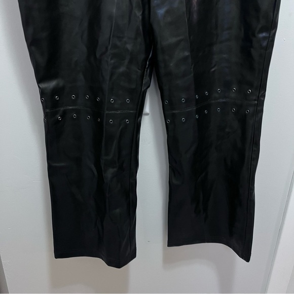 Y2K Un Deux Trois Black High Rise Faux Leather Straight Leg Pants Grommet Detail - Picture 4 of 11